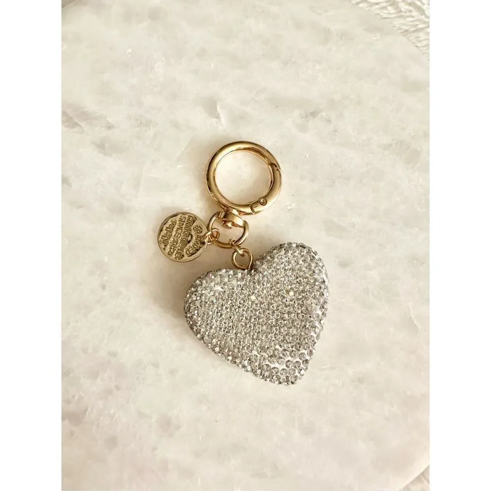 Super sparkly rhinestone light silver heart keychain